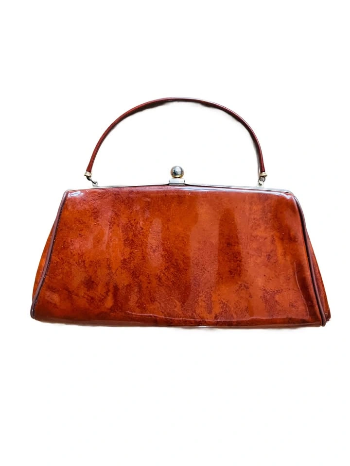 Retro Vintage Patent Leather-Style Brown Clutch (c.1950s) - photo 2