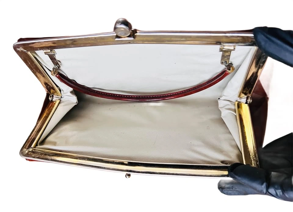 Retro Vintage Patent Leather-Style Brown Clutch (c.1950s) - photo 5