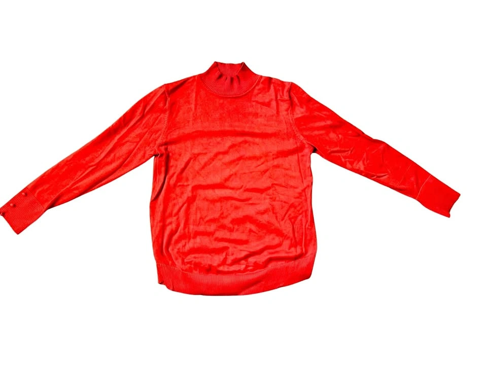 Vibrant Poppy Red Mock Neck Sweater | Button Cuff | Size M