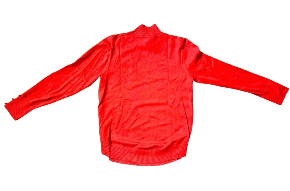 Vibrant Poppy Red Mock Neck Sweater | Button Cuff | Size M - photo 2