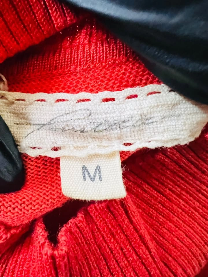 Vibrant Poppy Red Mock Neck Sweater | Button Cuff | Size M - photo 4