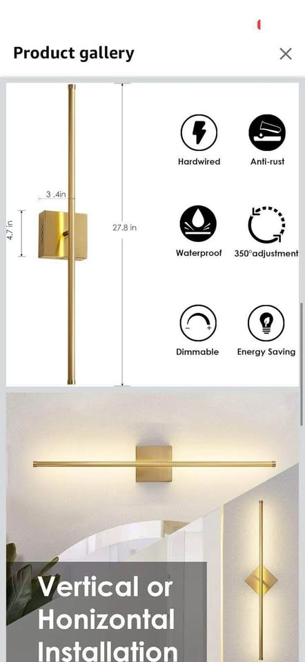 Hardwired Wall Sconces, 27.8 Inch, Brushed Brass - photo 2