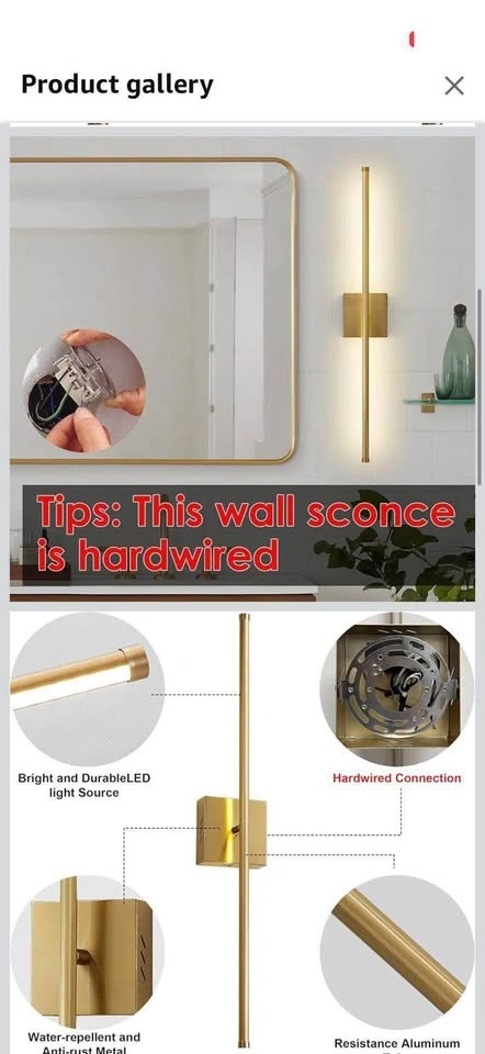 Hardwired Wall Sconces, 27.8 Inch, Brushed Brass - photo 5