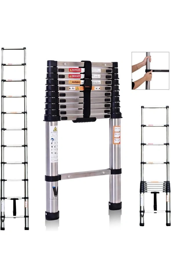 BOWEITI 3.2m Stainless Steel Telescoping Extension Ladder