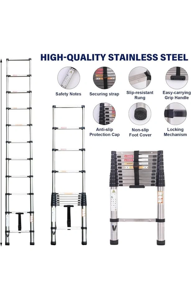 BOWEITI 3.2m Stainless Steel Telescoping Extension Ladder - photo 2