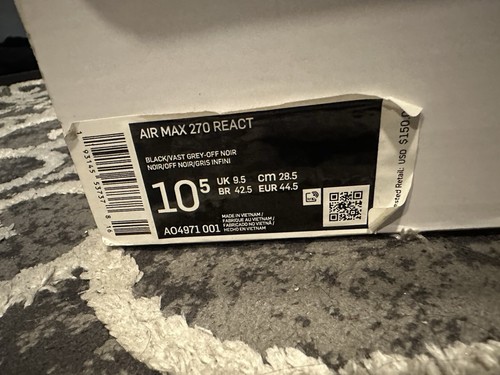 Size 10.5 - Nike Air Max 270 React Black White w/Box - photo 5