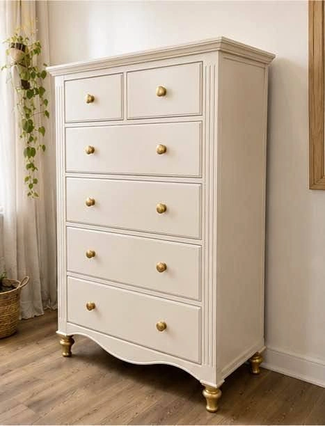 Beautiful Tall Cream Dresser - fully refinished