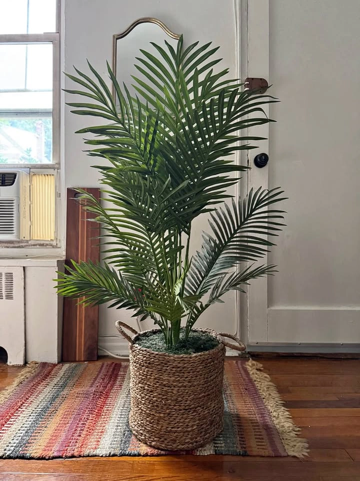 Artificial Palm Plant with Woven Basket Planter