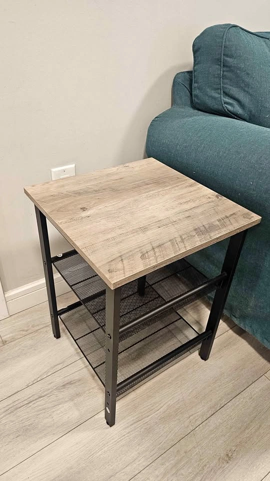 Industrial End Table with Mesh Shelves