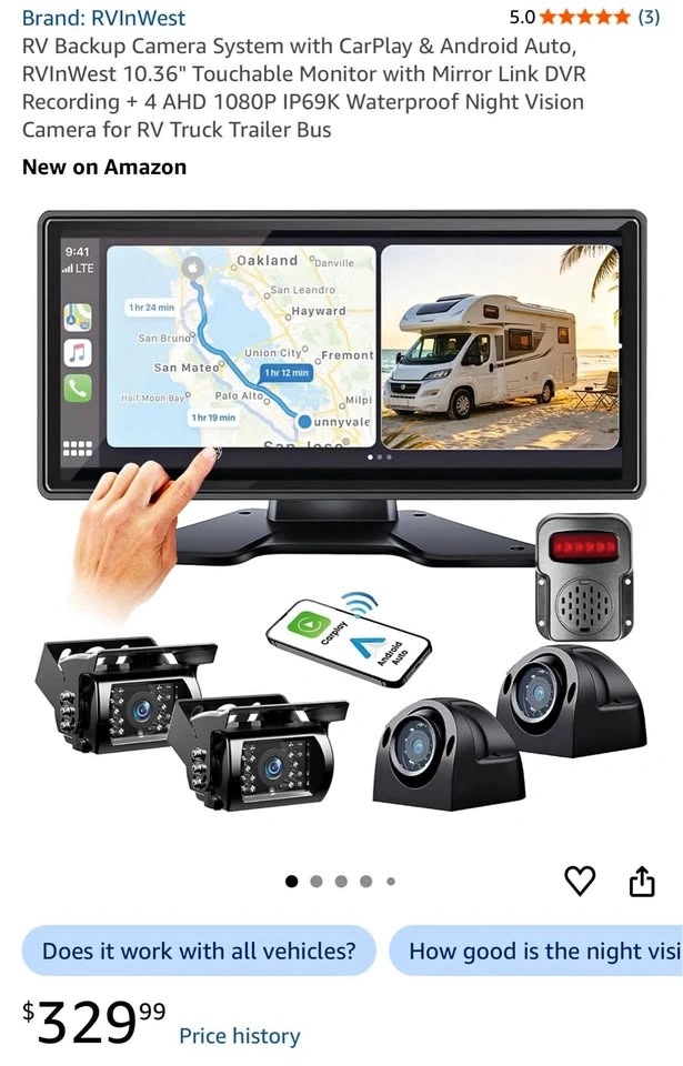 10.36” Backup Camera System with Carplay & Android Auto