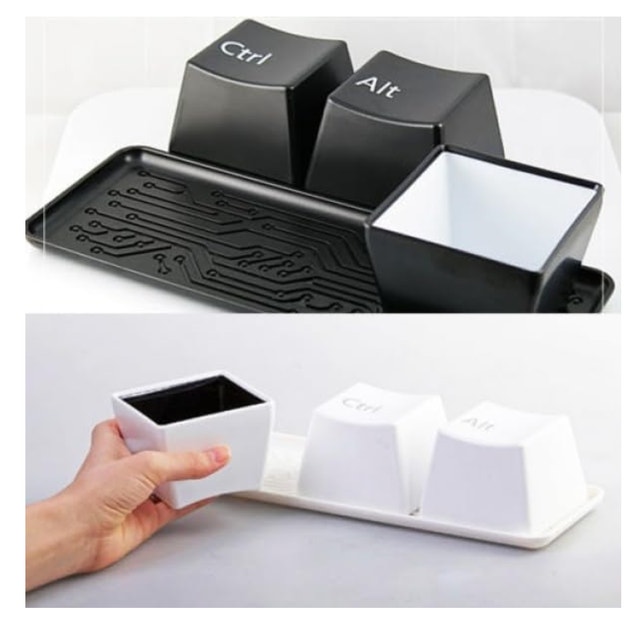 3pc White Ceramic Mug Tray - Tea & Coffee Fans Ctrl+Alt+Del