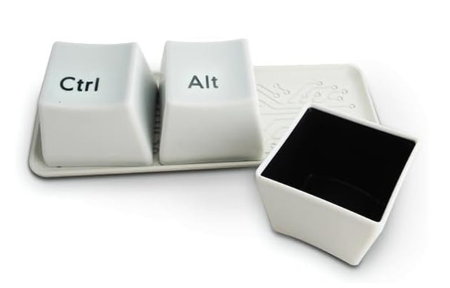 3pc White Ceramic Mug Tray - Tea & Coffee Fans Ctrl+Alt+Del - photo 2