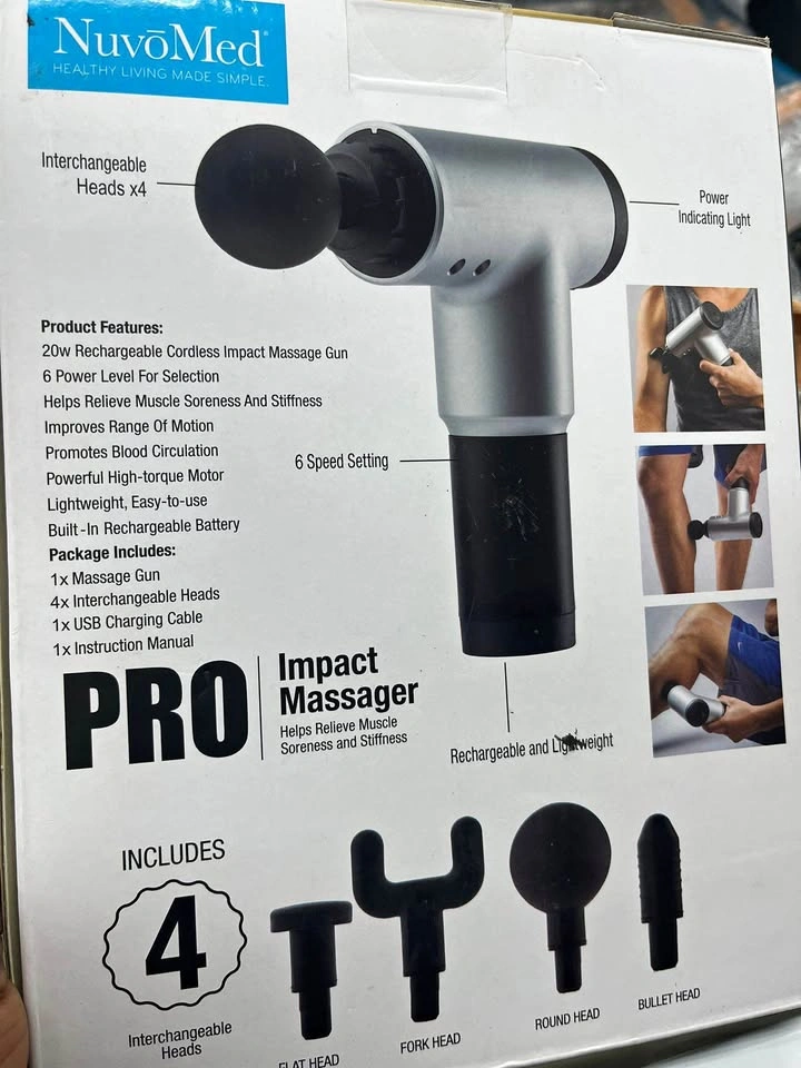 NuvoMed Cordless Impact Massager Gun w/ 4 Heads