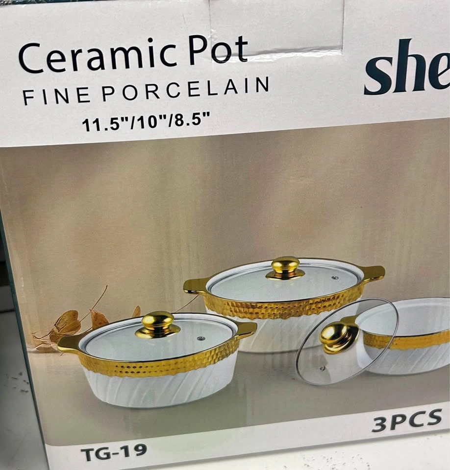 Ceramic Pot Fine Porcelain 3-piece set 11.5"/10"/8.5"