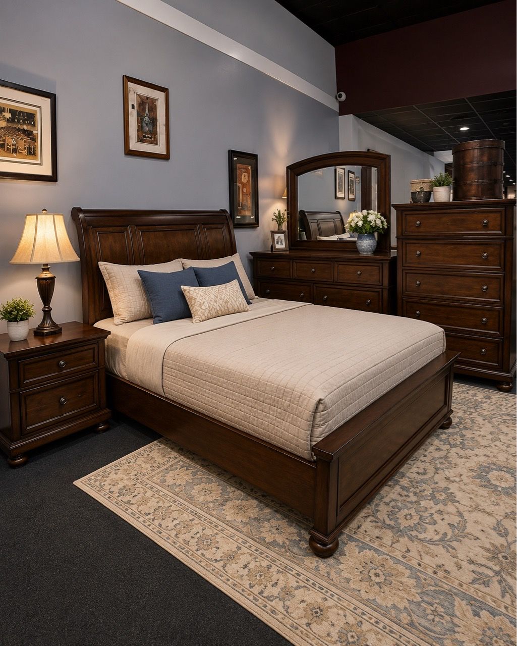 Dark Wood Sleigh Bedroom Set