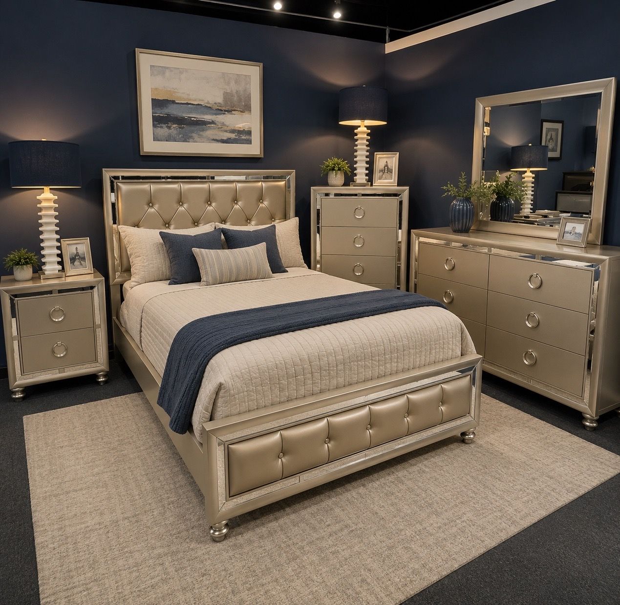 Champagne Tufted Bedroom Furniture Set