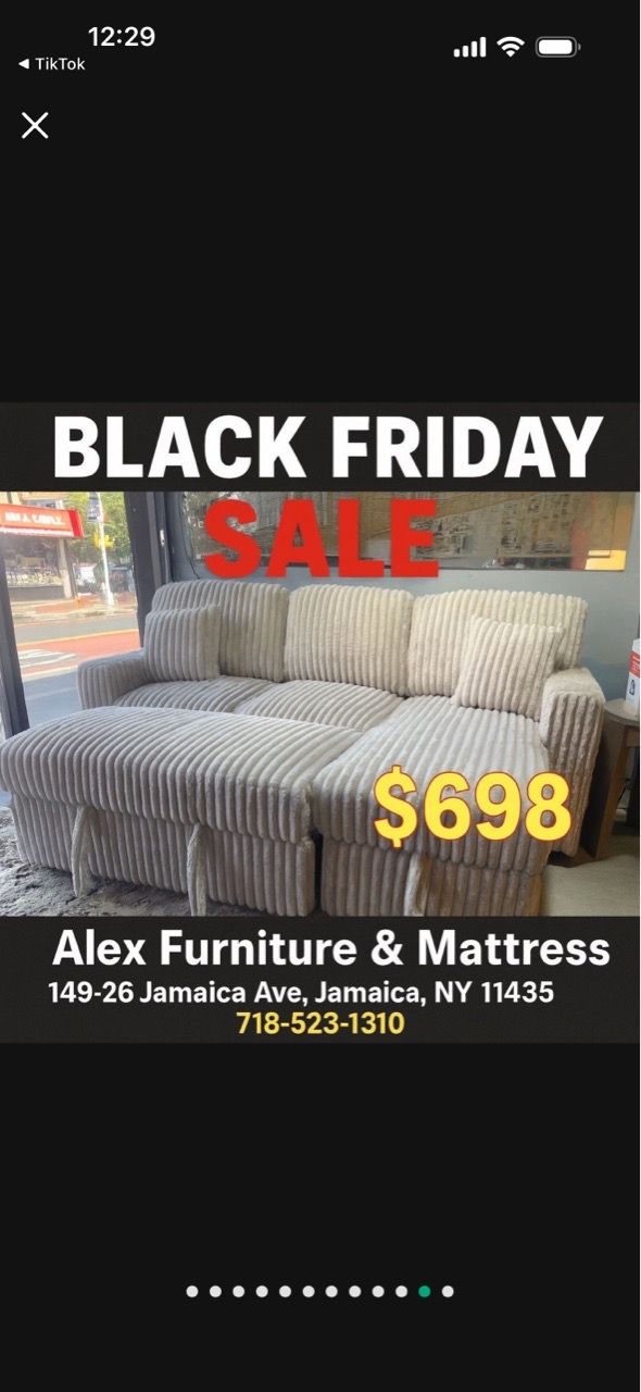 Gray Ribbed Fabric Sofa Sectional Sleeper