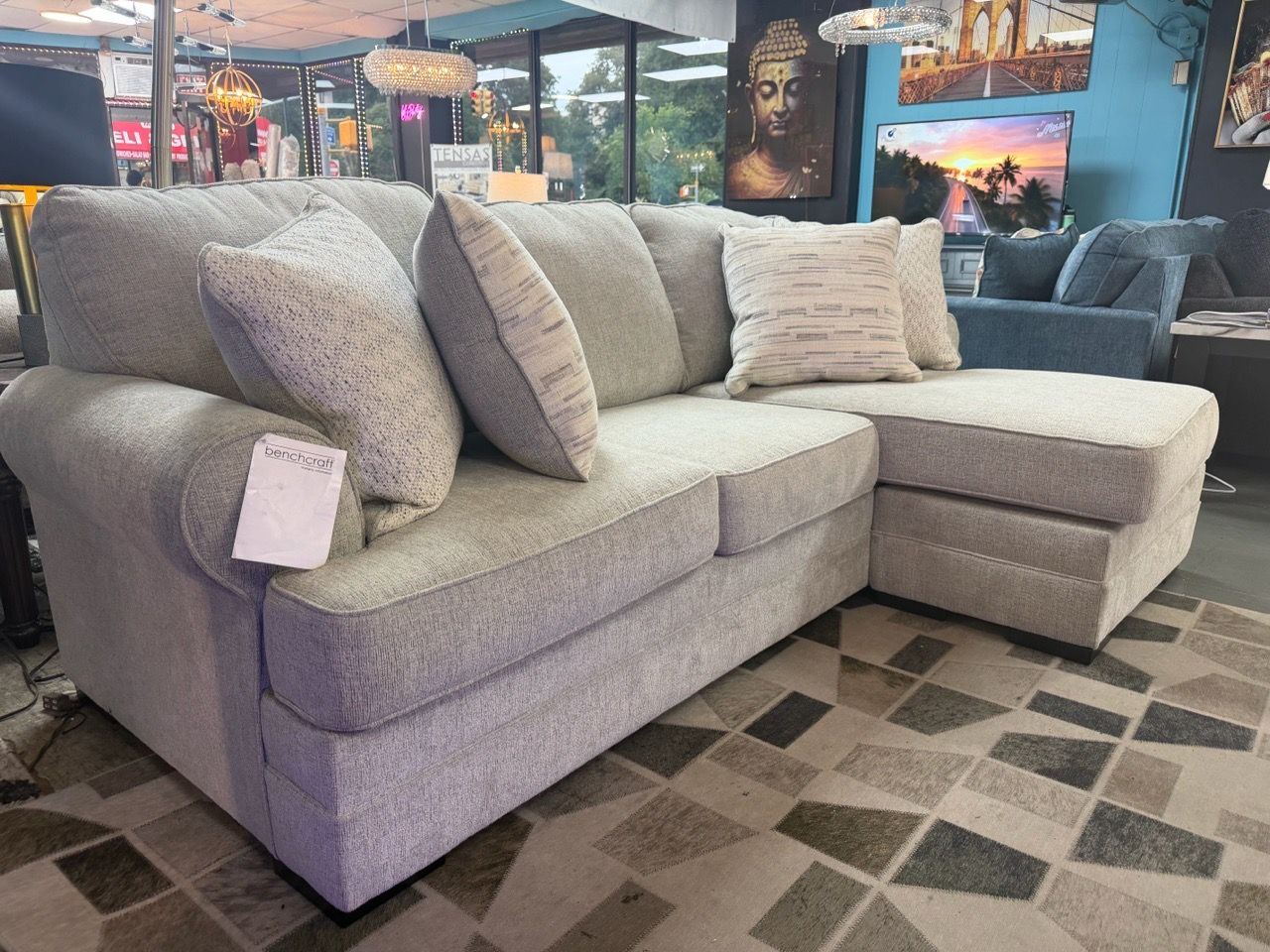 Benchcraft Gray Fabric Sectional Sofa with Chaise