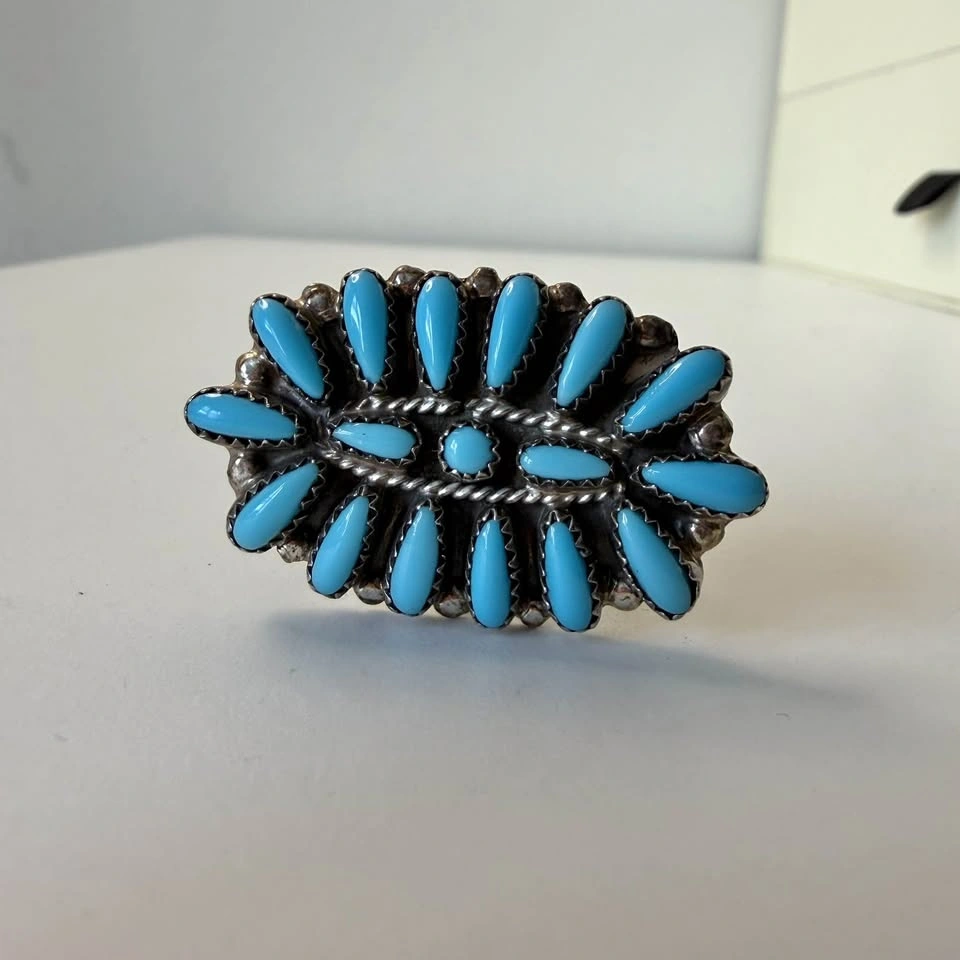 Sterling Silver Native American Turquoise Cluster Ring