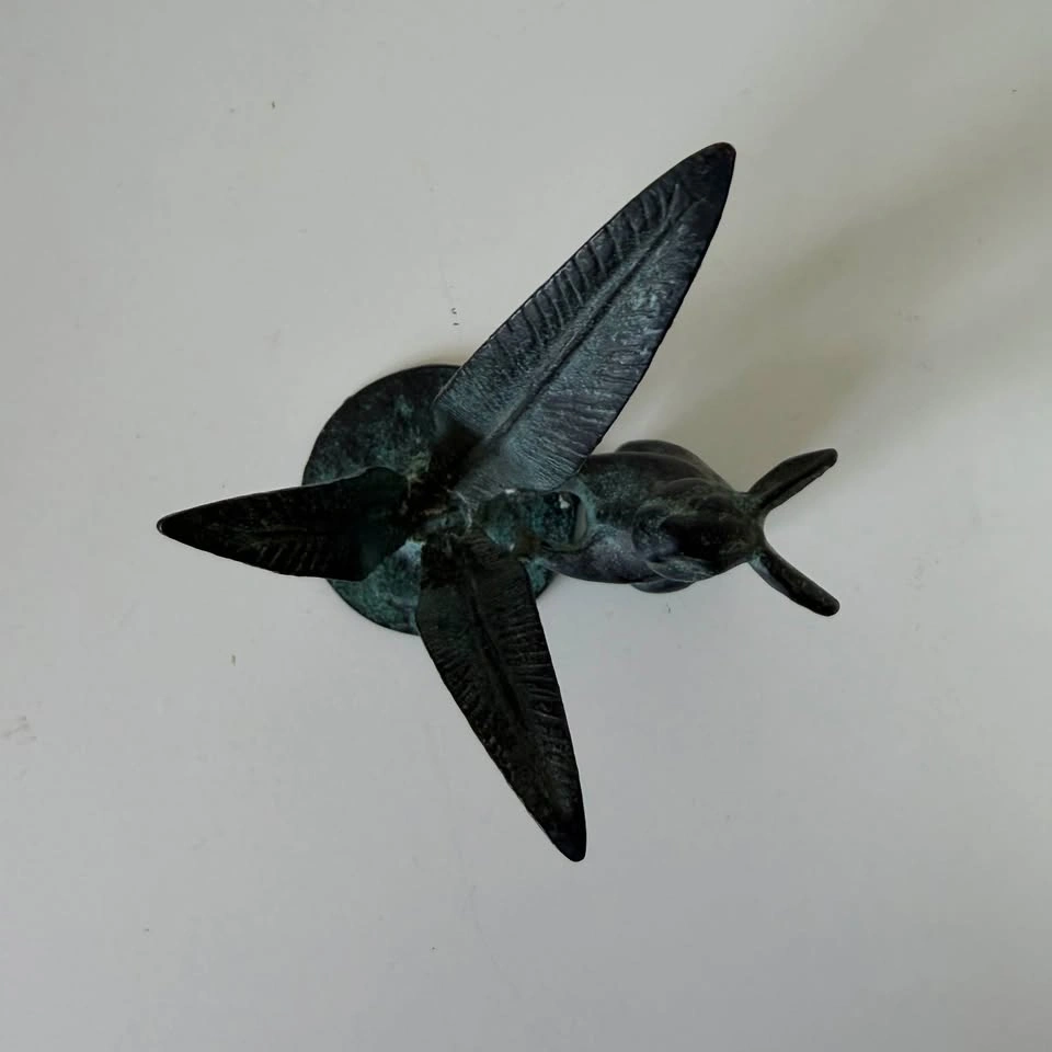 Vintage Verdigris Bronze Rabbit & Fern Leaves Figurine - photo 2
