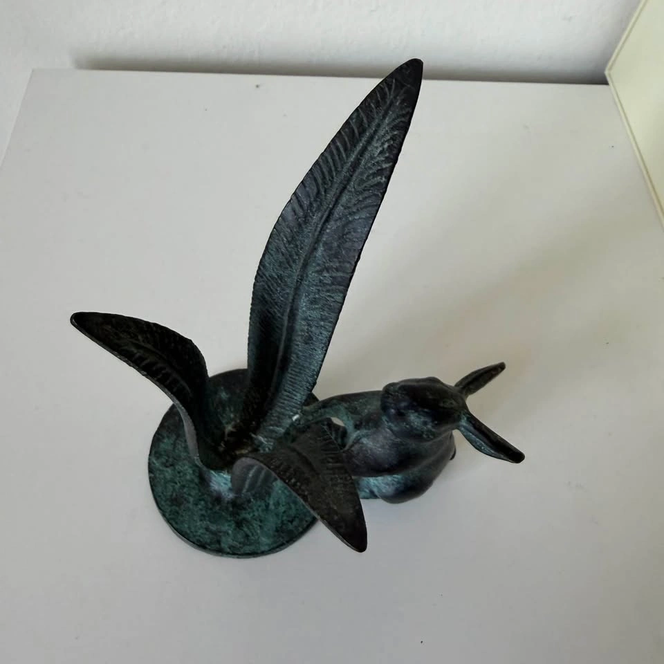 Vintage Verdigris Bronze Rabbit & Fern Leaves Figurine - photo 4
