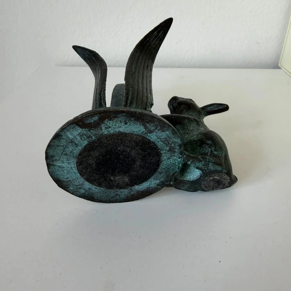 Vintage Verdigris Bronze Rabbit & Fern Leaves Figurine - photo 5