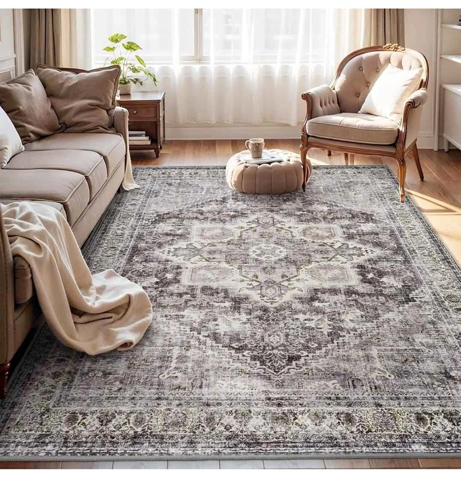 Brand new 6x9 Grey Vintage Area Rug - Soft & Machine Washable