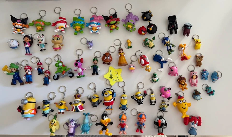 Handmade keychains made from repurposed toys