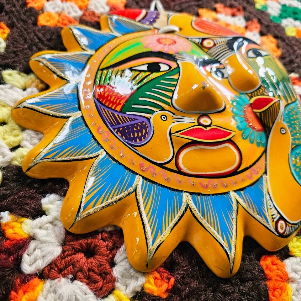 Vintage Sun Moon Eclipse Mexican Terracotta Wall Plaque - photo 2