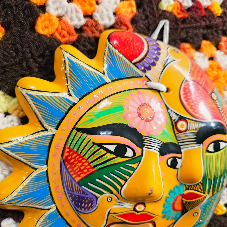 Vintage Sun Moon Eclipse Mexican Terracotta Wall Plaque - photo 3