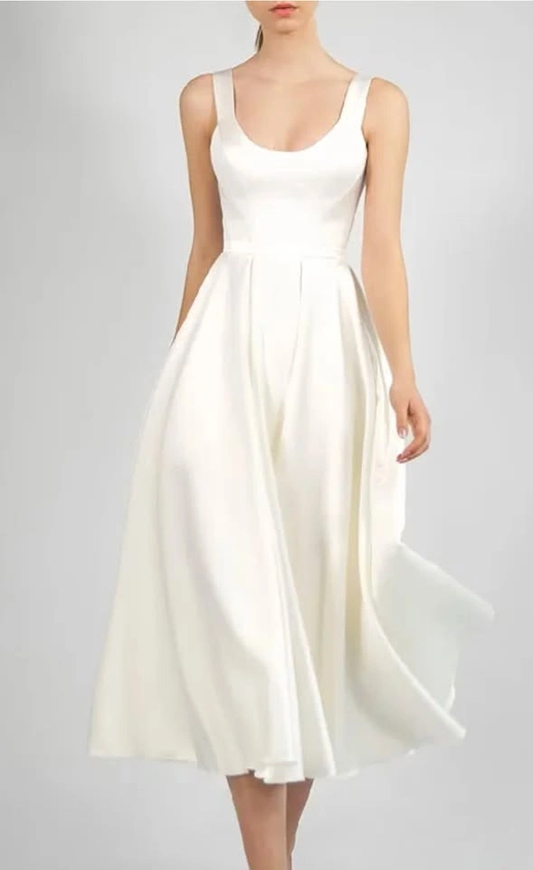 Simple Short Satin Wedding Dresses With Tea-Length (US 15w) - photo 4