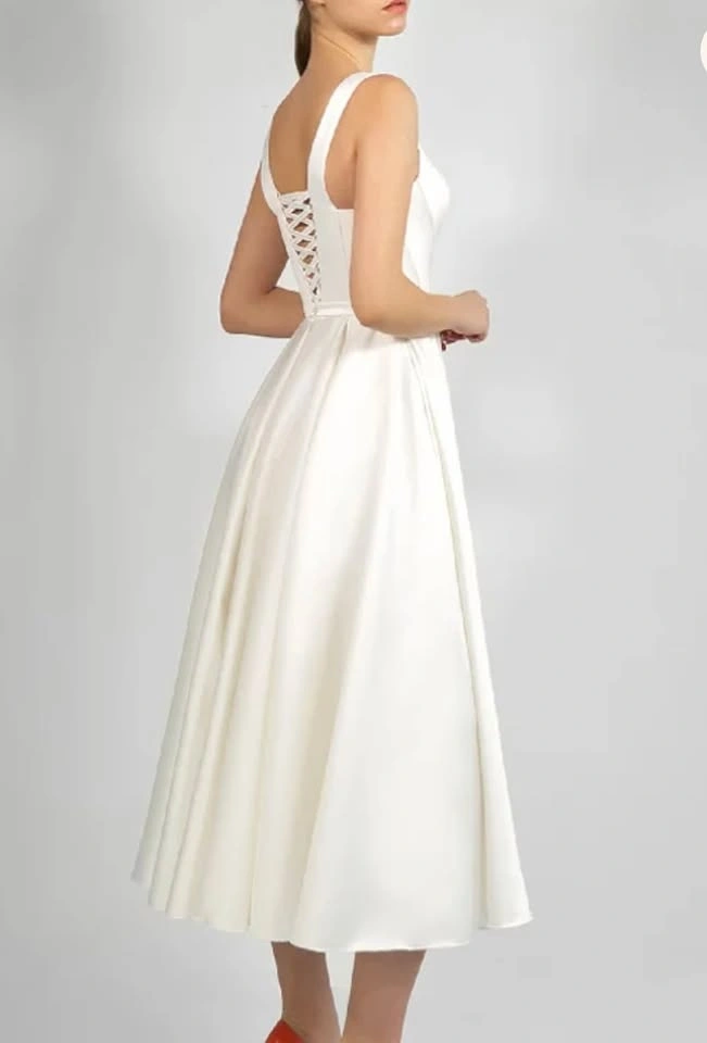 Simple Short Satin Wedding Dresses With Tea-Length (US 15w) - photo 5