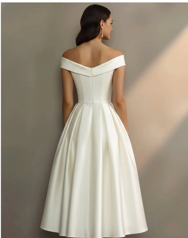 Simple White Off the Shoulder A Line Midi Engagement Dress (US 1 - photo 2