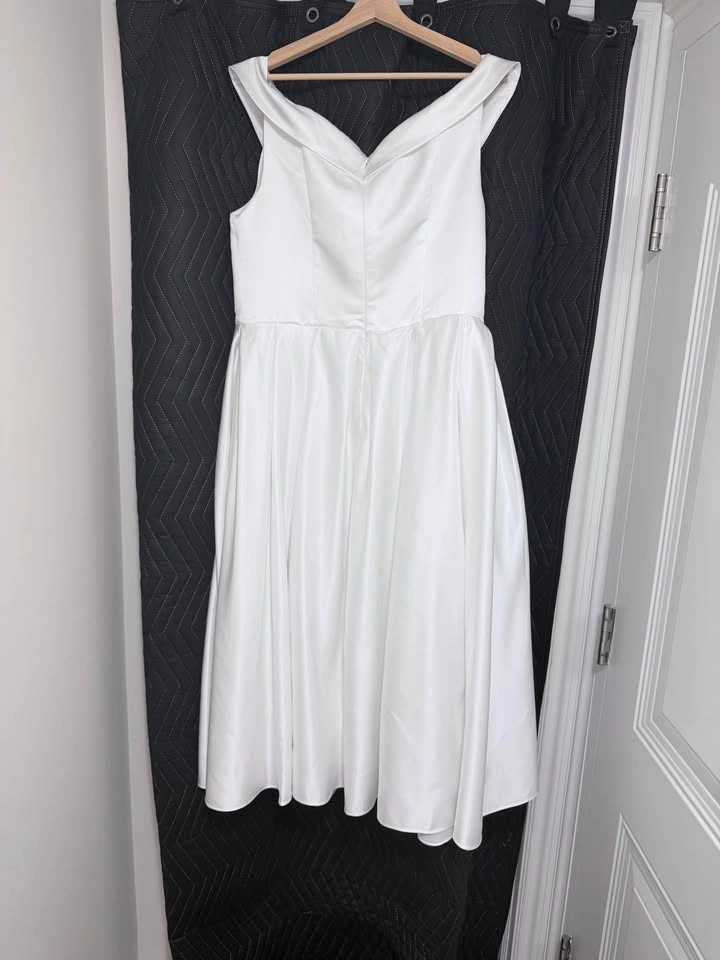 Simple White Off the Shoulder A Line Midi Engagement Dress (US 1 - photo 5