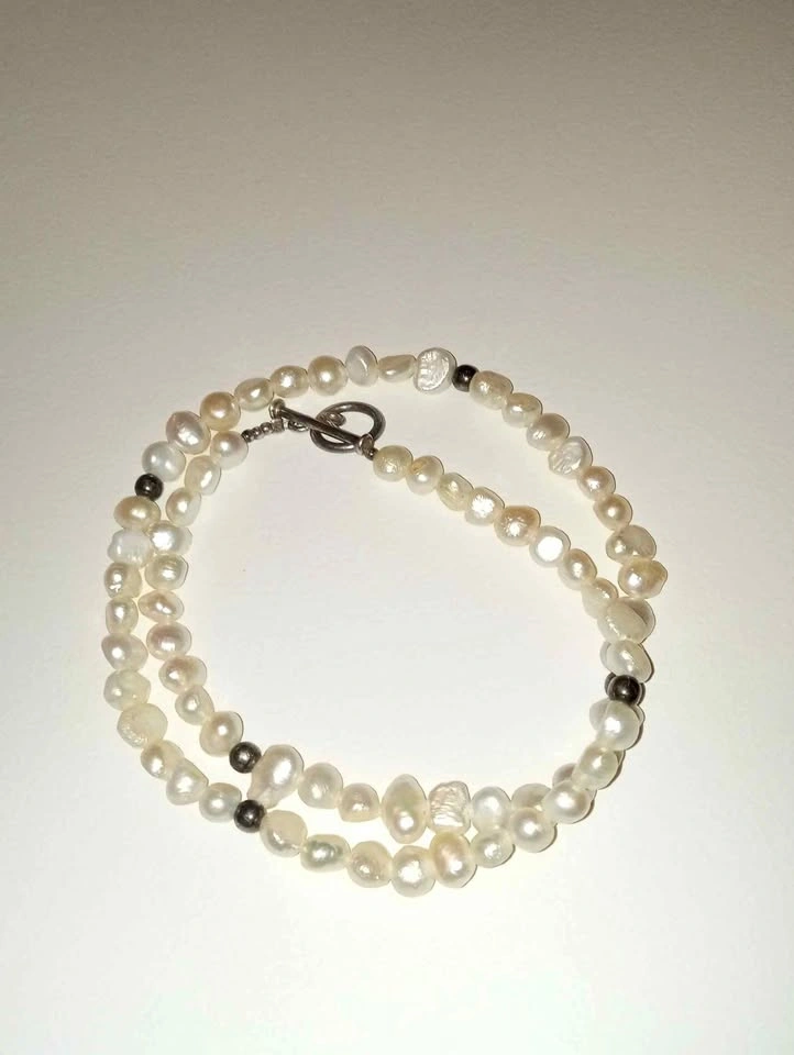 Genuine Freshwater Baroque Pearls Necklace 925 Silver
