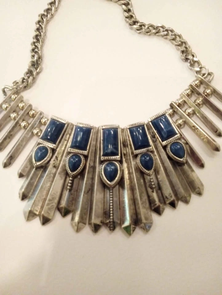 Southwest Style Silver Tone Faux Lapis Necklace - photo 2