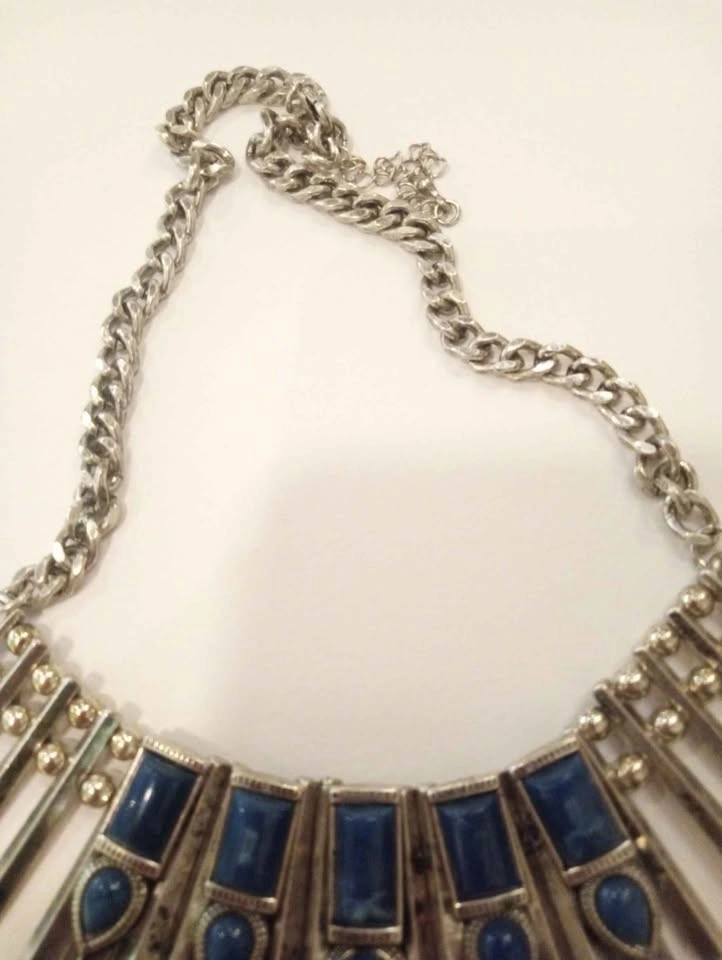 Southwest Style Silver Tone Faux Lapis Necklace - photo 3