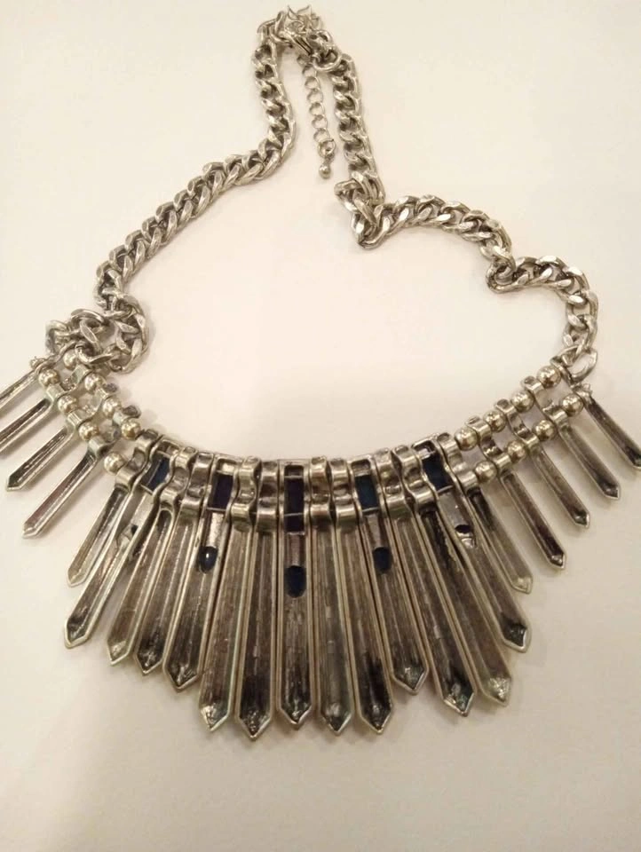 Southwest Style Silver Tone Faux Lapis Necklace - photo 5