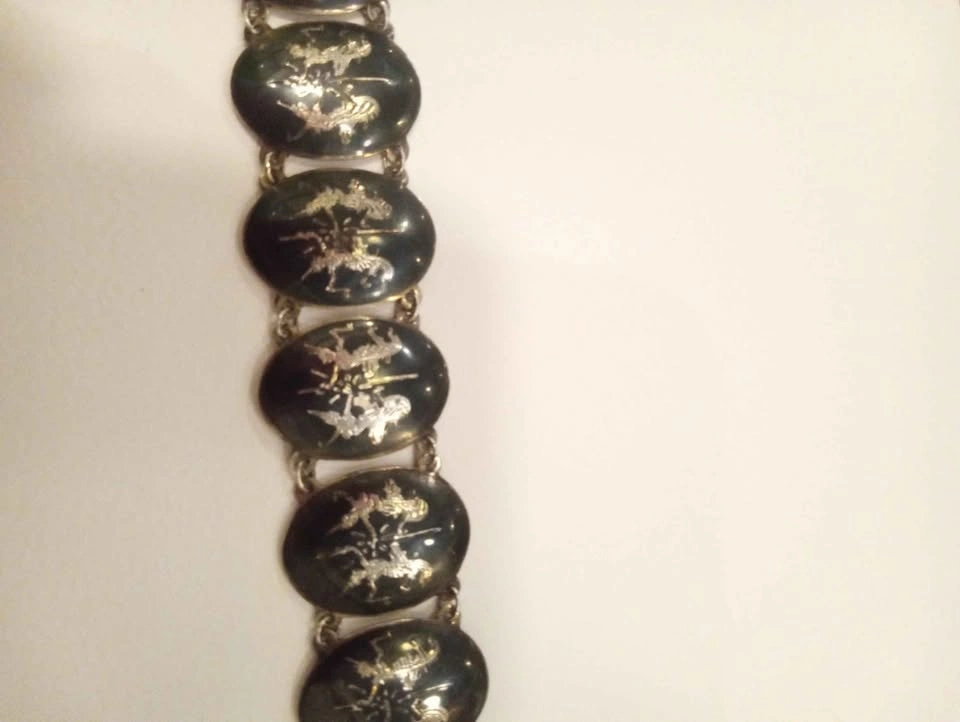 Vintage Siam Sterling Silver Bracelet Enamel Niello Black - photo 3