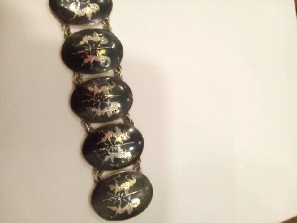Vintage Siam Sterling Silver Bracelet Enamel Niello Black - photo 4