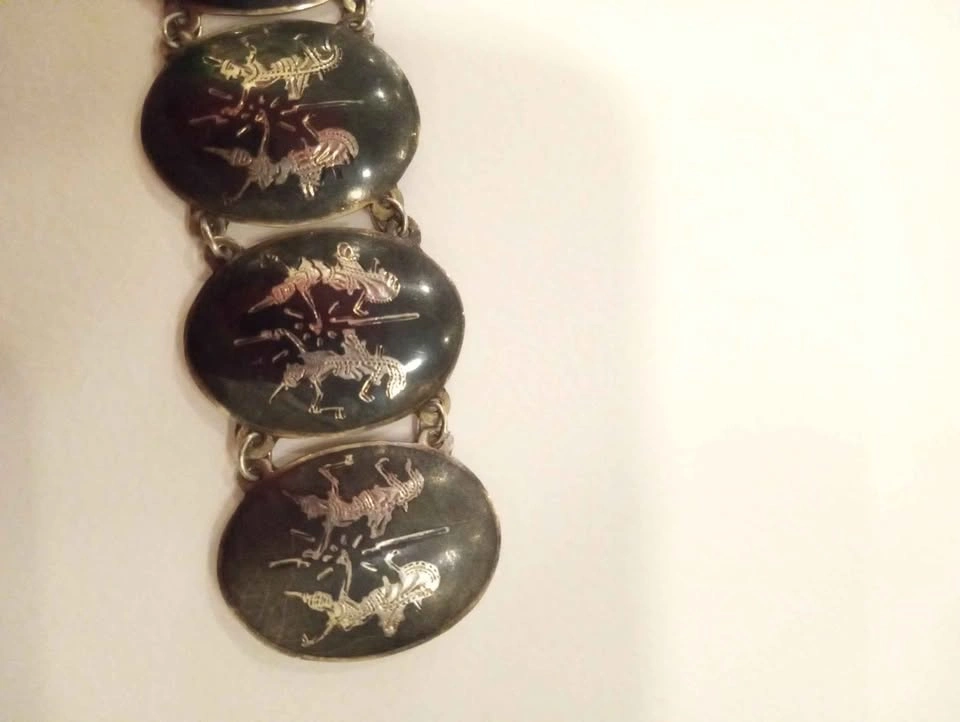 Vintage Siam Sterling Silver Bracelet Enamel Niello Black - photo 5