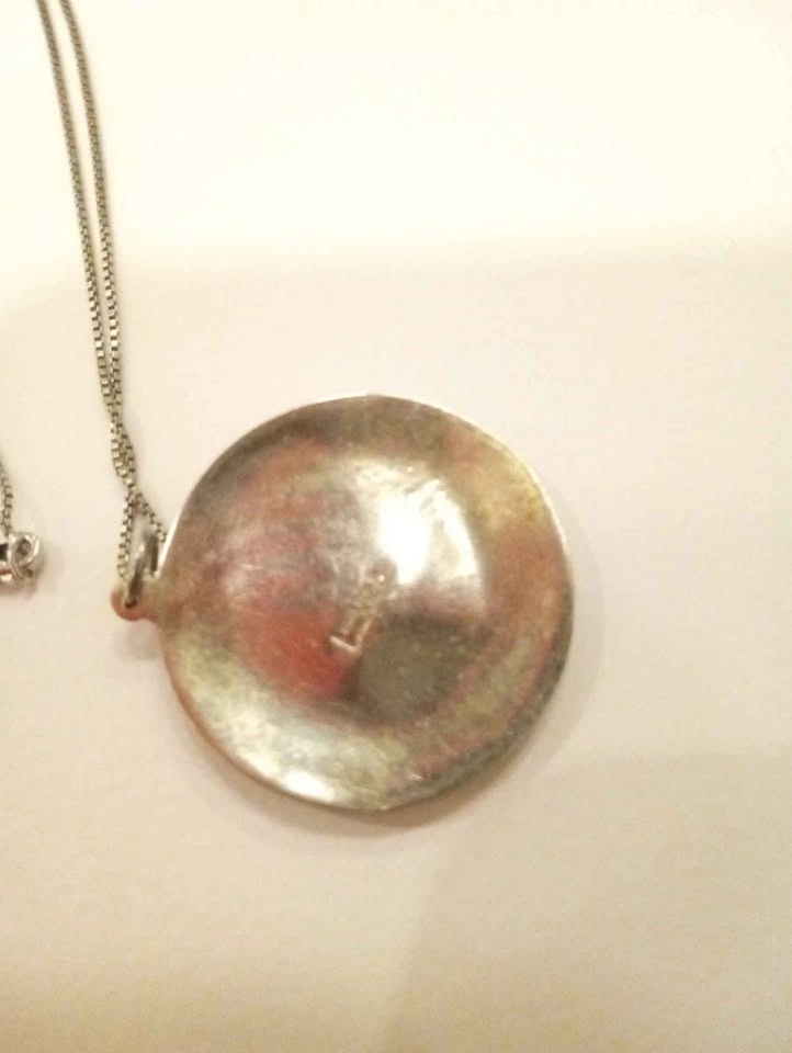 Vintage Mexican Abalone Enamel Pendant Marked Alpaca Mexico - photo 4
