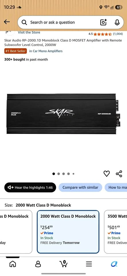 Skar 2000.1D 2000 watt amp