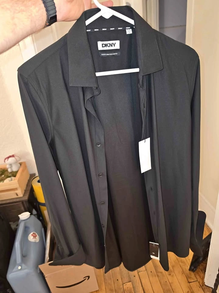 DKNY Medium Black Button Up Dress Shirt