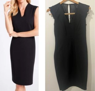 Tailored pencil shift midi dress w 1/2 cap sleeve (S-4)