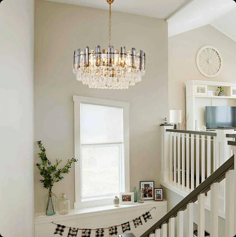 24" 8-Lights Round Chandelier with K9 Crystal Accents Dimmable