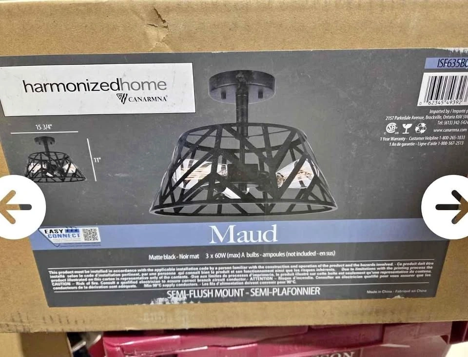 Canarm Maud 3-Light 15.75-in Matte Black Semi Flush Mount