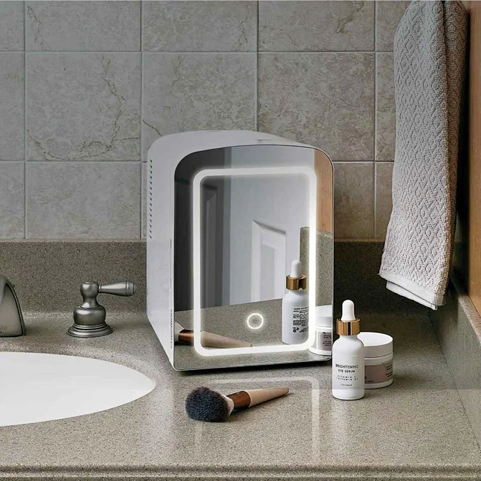 Chefman Portable Mirrored Beauty Fridge With LED Lighting