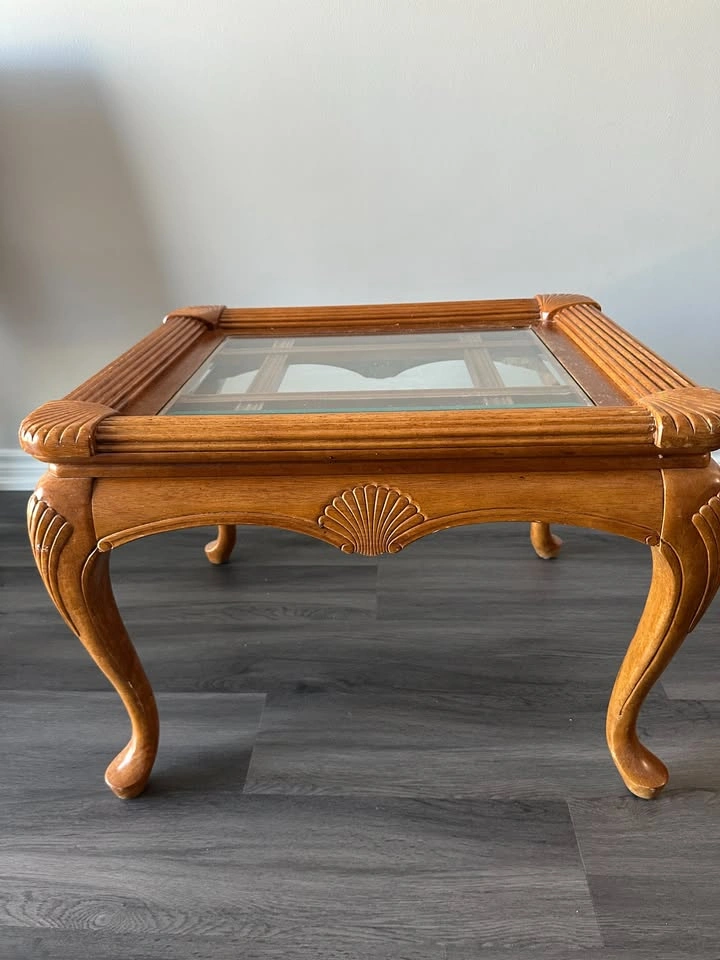 Wooden Glass-Top Side Table - photo 2