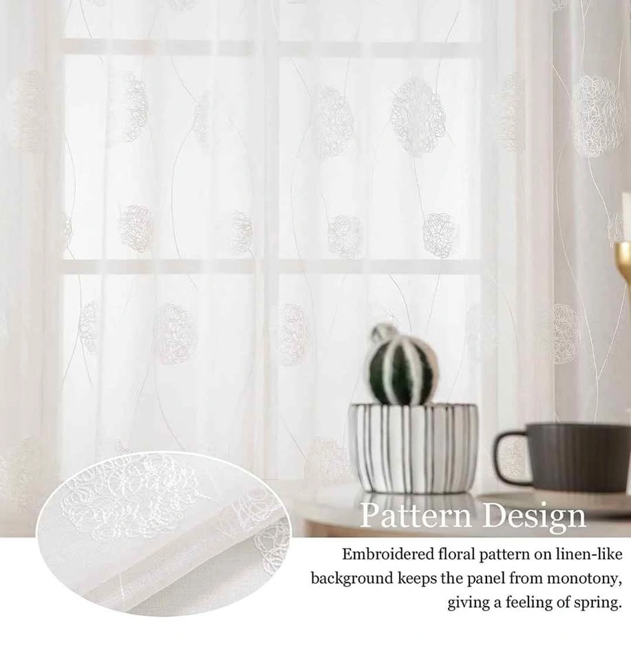 2 panels white embroidery sheer curtains - photo 2